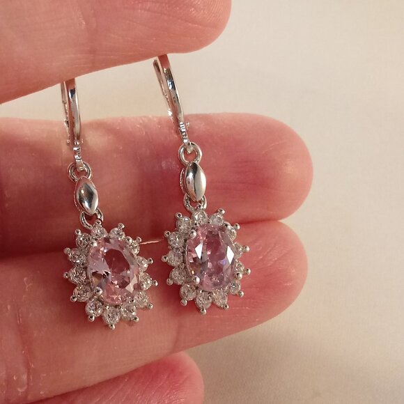 18K White Gold Filled Sun Flower Pink Diamond Zircon Dangle Earrings Party Gift - Picture 4 of 5